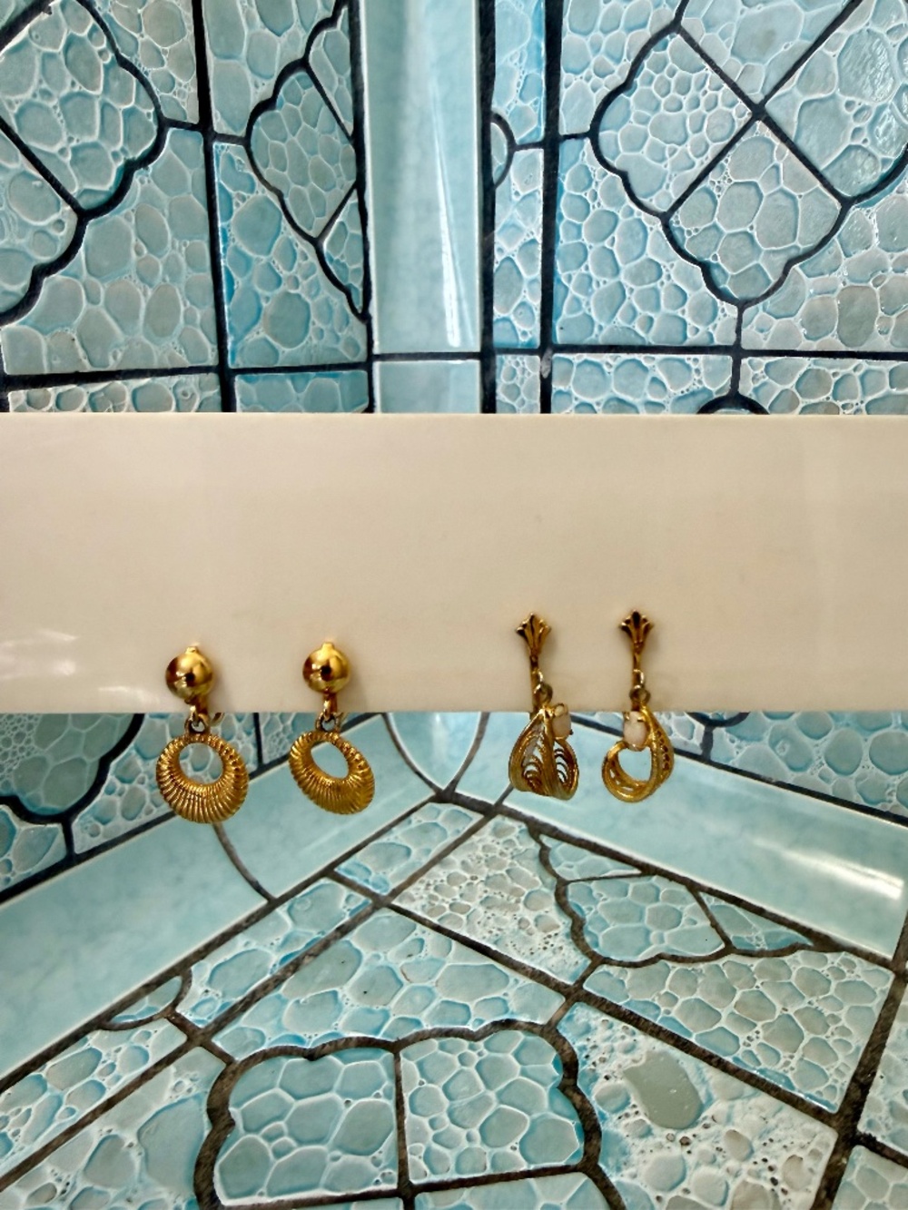 Vintage 1980s Gold Tone Clip Dangle Earrings, Set of 2 Pairs
